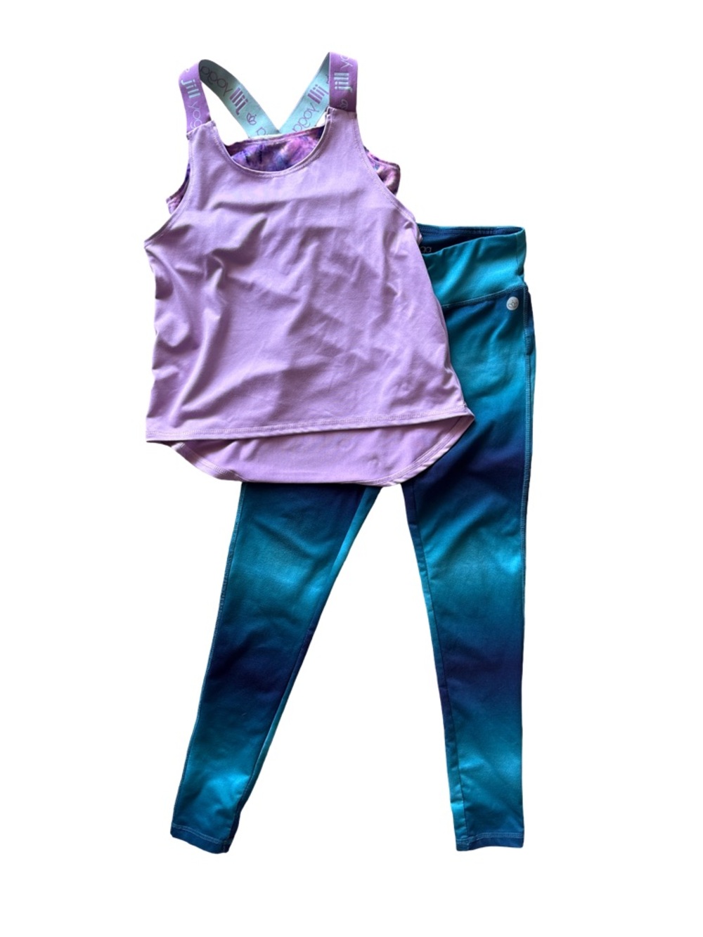 Jill Yoga Girls Lavender Tank with Teal Ombre Leggings- size 10